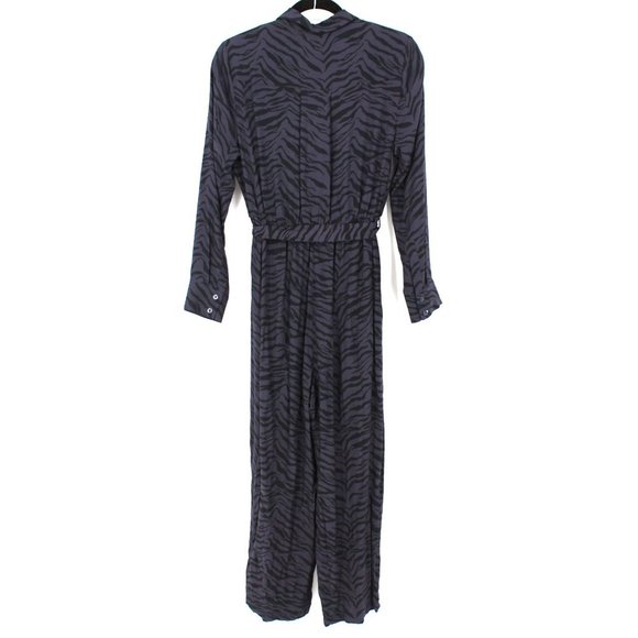 Rails Callan Charcoal Tiger Striped Wide Leg Belted Jumpsuit Small Cropped Pants - Picture 5 of 9